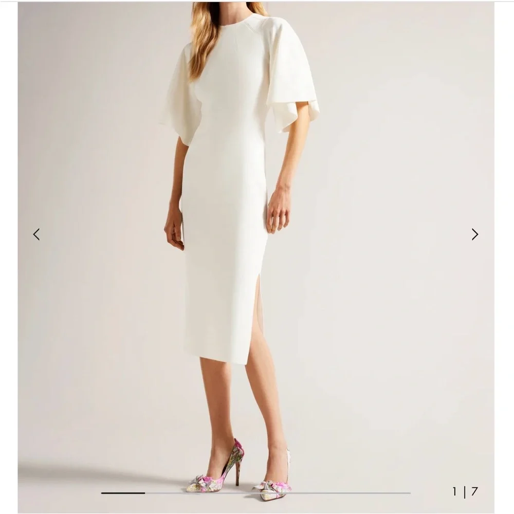 New - Ted Baker London Lounia Fluted Sleeve Body-Con Dress in White Size 1 - Picture 3 of 16